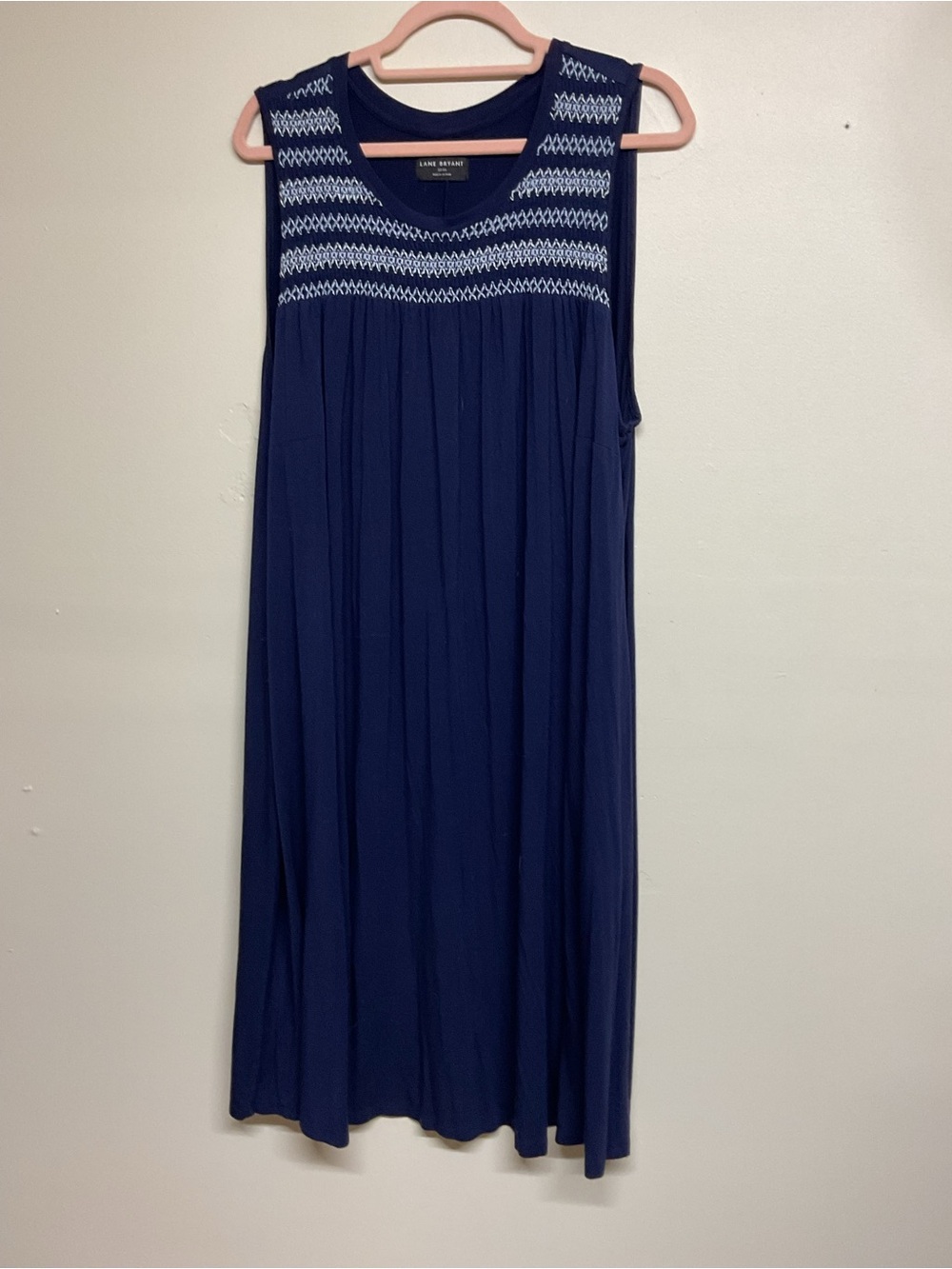 Lane Bryant Navy Sleeveless Midi Dress with White Embroidered Yoke